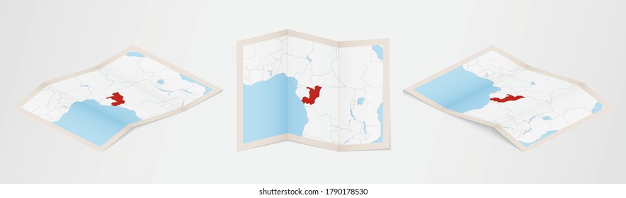 Folded map of Congo in three different versions. Vector map of Congo.