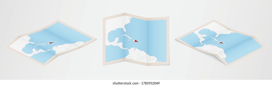 Folded map of Dominican Republic in three different versions. Vector map of Dominican Republic.