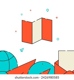 Folded map filled line vector icon, simple illustration, related bottom border.