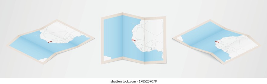 Folded map of Gambia in three different versions. Vector map of Gambia.