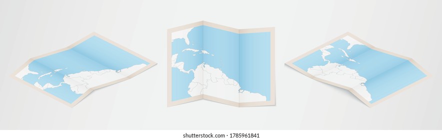 Folded map of Grenada in three different versions. Vector map of Grenada.