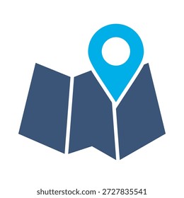 Icono de mapa plegado Vector plano azul diseño ubicación pin símbolo de navegación guía de viaje geografía elemento gráfico signo