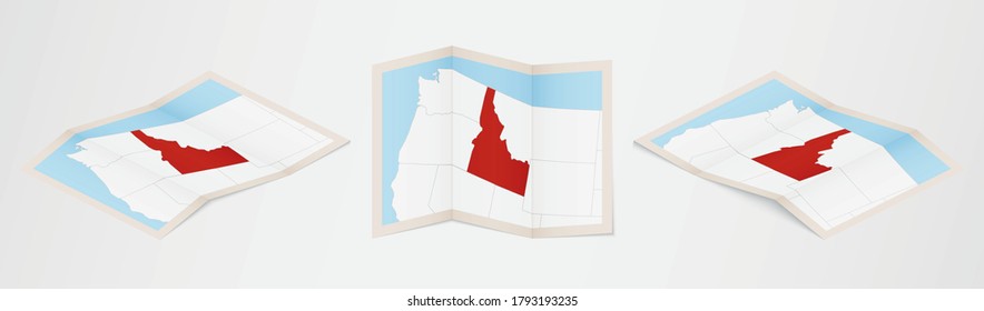 Folded map of Idaho in three different versions. Vector map of Idaho.