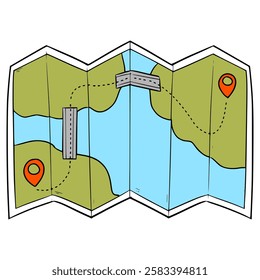 folded map illustration hand drawn isolated vector