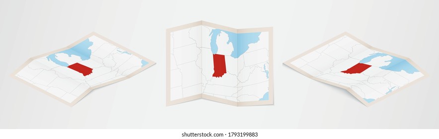 Folded map of Indiana in three different versions. Vector map of Indiana.