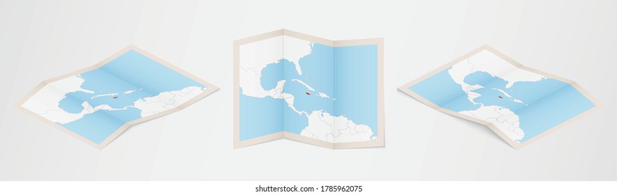 Folded map of Jamaica in three different versions. Vector map of Jamaica.