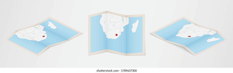 Folded map of Lesotho in three different versions. Vector map of Lesotho.