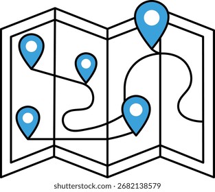 Folded Map with Location Pins and Route Lines navigation travel