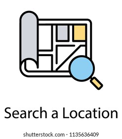 
A folded map with magnifying glass, concept of location search 
