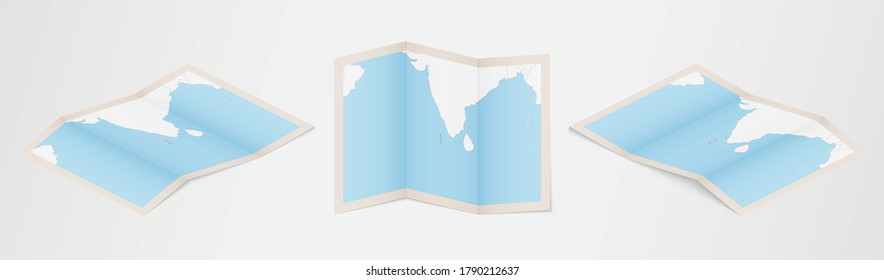 Folded map of Maldives in three different versions. Vector map of Maldives.