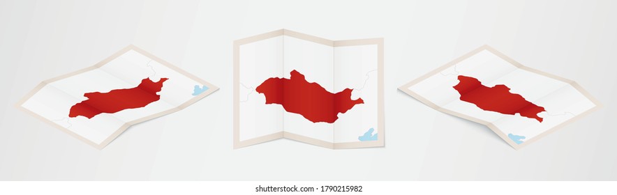 Folded map of Mongolia in three different versions. Vector map of Mongolia.