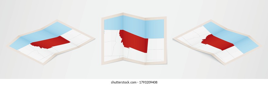 Folded map of Montana in three different versions. Vector map of Montana.