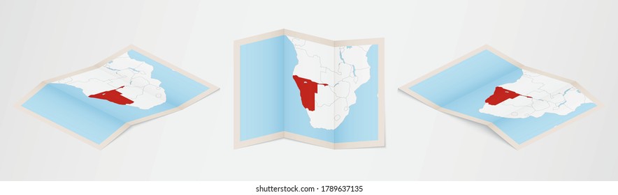 Folded map of Namibia in three different versions. Vector map of Namibia.