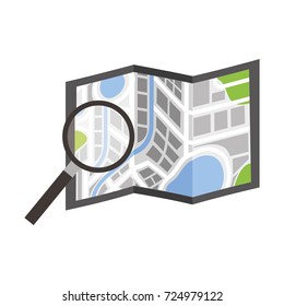 folded map navigation with magnifier search icon