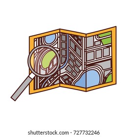 folded map navigation with magnifier search icon