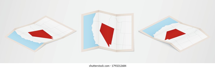 Folded map of Nevada in three different versions. Vector map of Nevada.