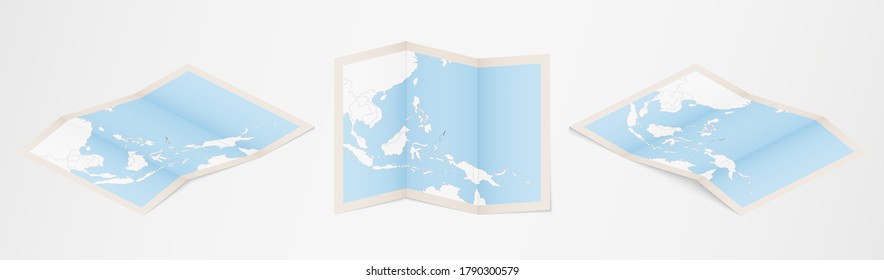 Folded map of Palau in three different versions. Vector map of Palau.