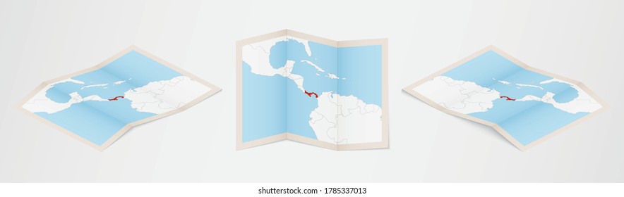 Folded map of Panama in three different versions. Vector map of Panama.