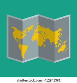 Folded map paper icon for traveler or tourist. Flat color design.