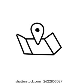 Folded Map with Pin Icon – Line Style Navigation Symbol