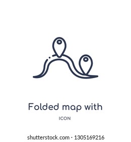 folded map with placeholder icon from nautical outline collection. Thin line folded map with placeholder icon isolated on white background.