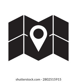 Folded map with a prominent location pin marker navigation.