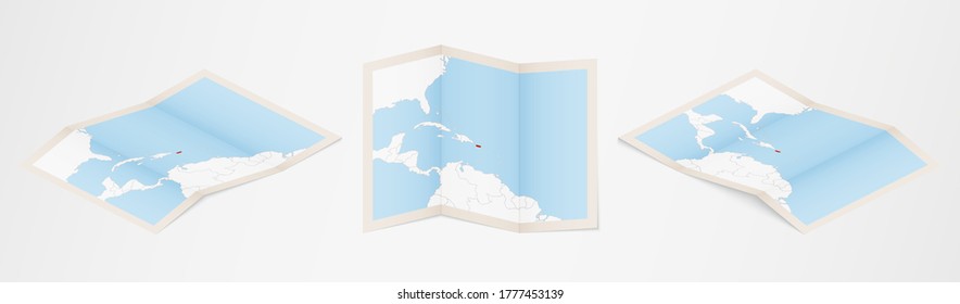 Folded map of Puerto Rico in three different versions. Vector map of Puerto Rico.