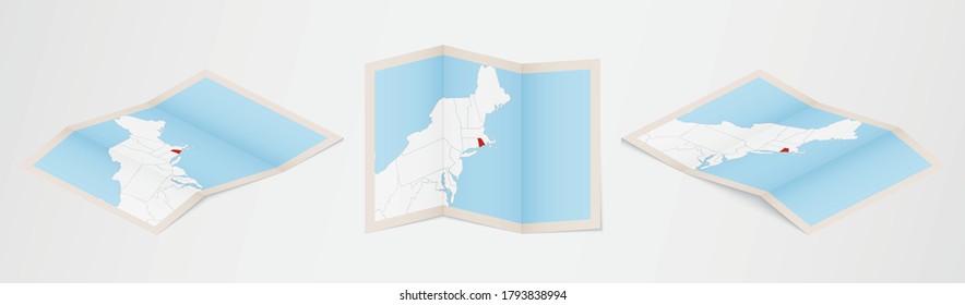 Gefalte Karte von Rhode Island in drei verschiedenen Versionen. Vektorplan von Rhode Island.