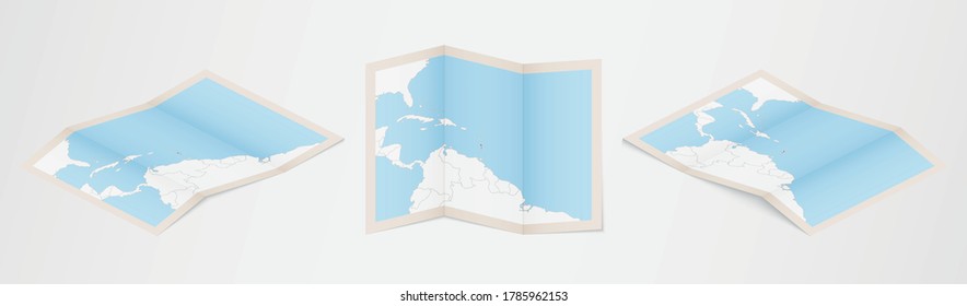 Folded map of Saint Kitts and Nevis in three different versions. Vector map of Saint Kitts and Nevis.
