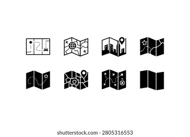 Folded Map Silhouette Vector Collection Set