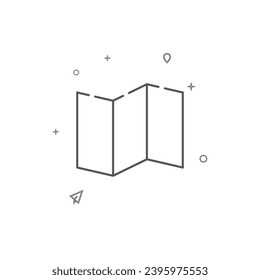 Folded map simple vector line icon. Symbol, pictogram, sign isolated on white background. Editable stroke. Adjust line weight.