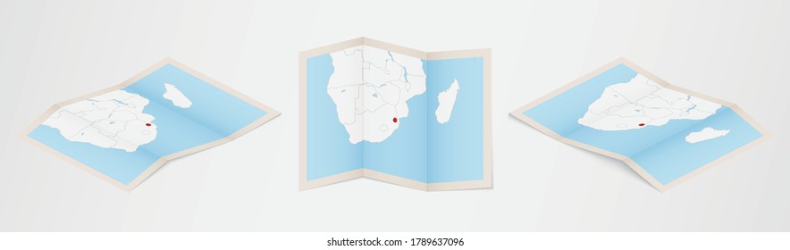 Folded map of Swaziland in three different versions. Vector map of Swaziland.