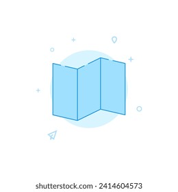 Folded map vector icon. Flat illustration. Filled line style. Blue monochrome design. Editable stroke. Adjust line weight.