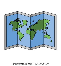 folded map world on white background