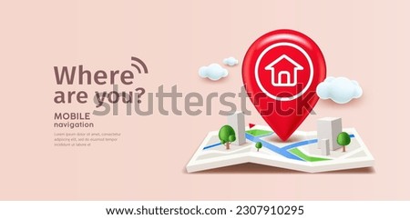 Folded maps navigation, red pin location icon on building city street roads design background, eps 10 vector illustration
