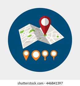 Folded maps with red point markers