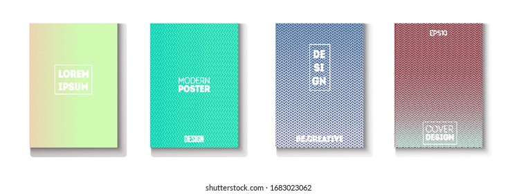 Conjunto de vectores de tapa mínima plegados. Página de Glam Magazine. Carpeta de trabajo de superposición de degradado texturizado. Afiche musical Neon de los años 80. Papel tapiz de Cool Technology. Juego de tapas mínimas. Diseño moderno de textura de volante.