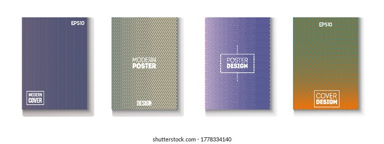 Juego de vectores de tapa mínima plegado. Carpeta de trabajo de superposición de degradado de patrones. Diseño moderno de textura de volante. Fondo de tecnología genial. Página De La Revista Funky. Juego de tapas mínimo. Afiche de Neon Music de los años 80.