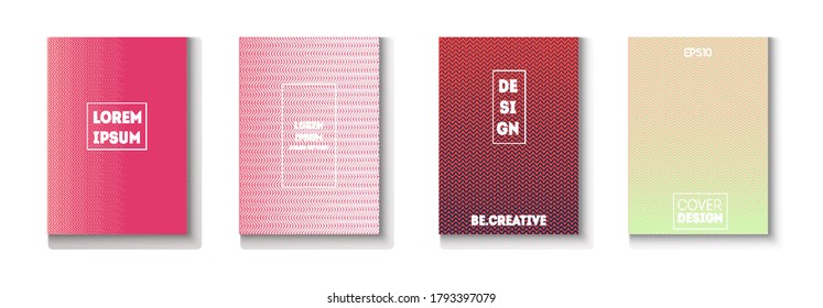 Juego de vectores de tapa mínima plegado. Papel tapiz de tecnología genial. Página Revista Ligera. Diseño moderno de papel de volante. Carpeta de trabajo de superposición de degradado texturizada. Juego de tapas mínimo. Afiche de Neon Music de los años 80.