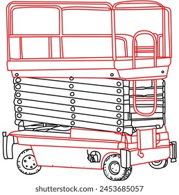 Folded mobile scissor lift. Simple drawing with colored lines