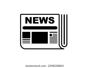 Folded newspaper in black and white. Simple illustration.