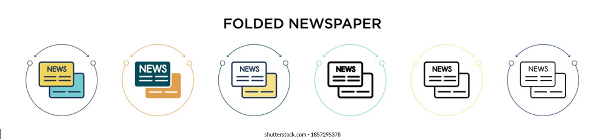 Folded newspaper icon in filled, thin line, outline and stroke style. Vector illustration of two colored and black folded newspaper vector icons designs can be used for mobile, ui, web