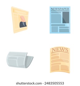 Folded newspaper icons set cartoon vector. Newspaper with various heading. News, print media
