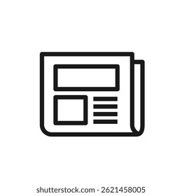 Jornal dobrado com imagem e texto bloqueia ícone de linha. Traçado editável. Notícias, artigos, conceito de imprensa. Ótimo para mídia, jornalismo, blog, sites, aplicativos móveis. Ilustração vetorial isolada no branco