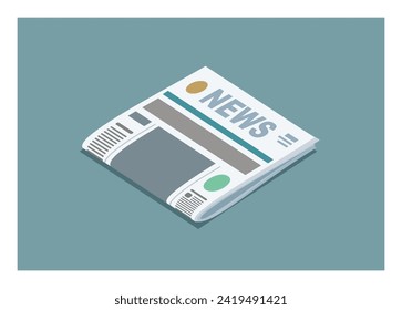 Folded newspaper in isometric view. Simple flat illustration.
