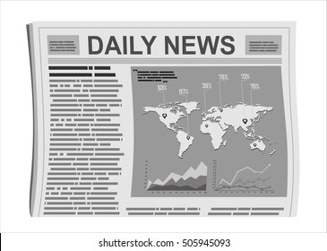 Folded Newspaper News with Articles and Graph, isolated on white background, vector. Flat design style.