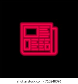 Folded newspaper red glowing neon ui ux icon. Glowing sign logo vector