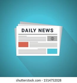 Folded newspaper vector icons with type and picture mock up and various headings News. Blue Theme Concept