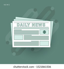 Folded newspaper vector icons with type and picture mock up and various headings News. Concept of line icon with green theme