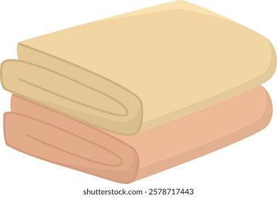 Folded and organized stack of bath towels. Illustration of cotton fabric isolated on white background